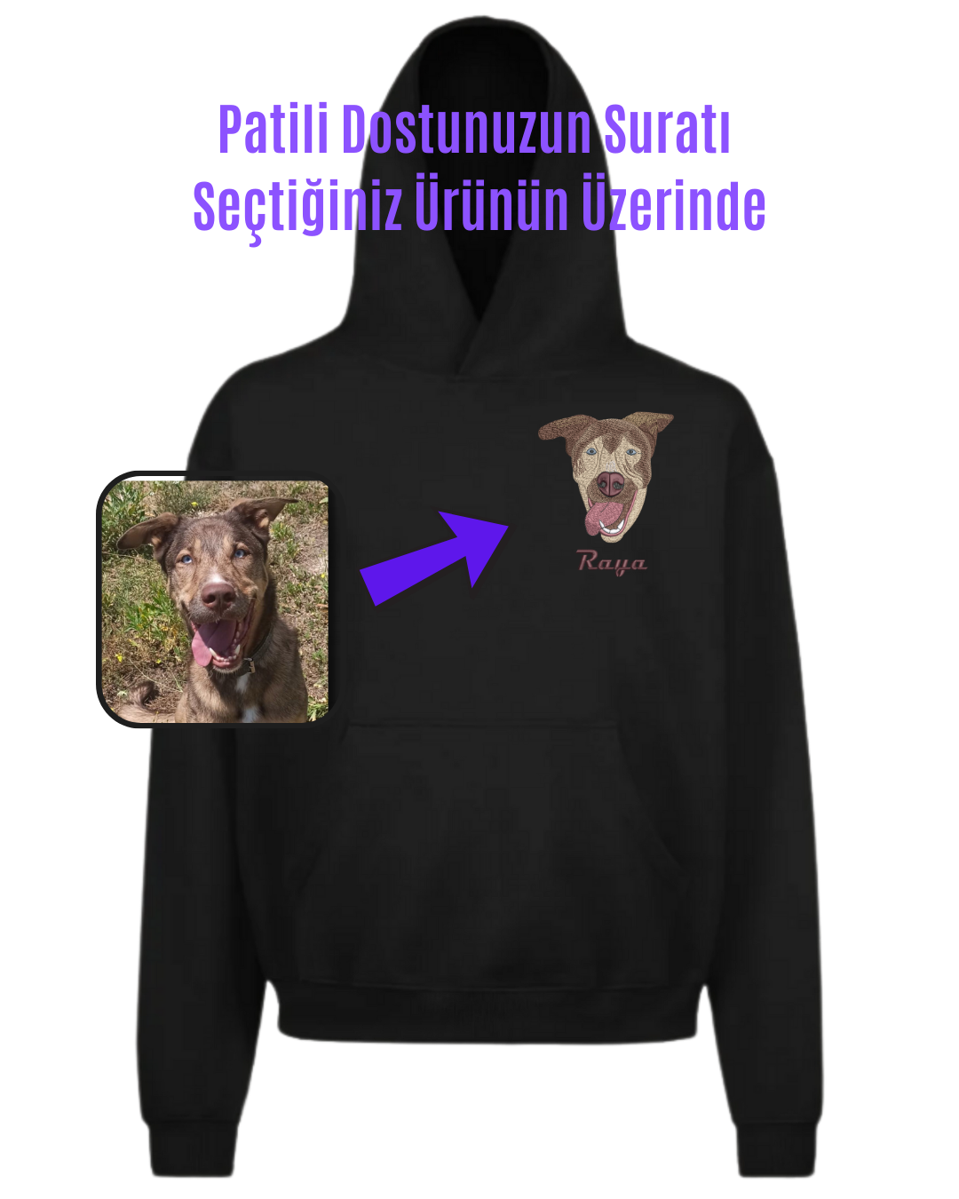 Hoodie (Kapşonlu) - Kişiye Özel Nakış Evcil Hayvan 🐶🐈