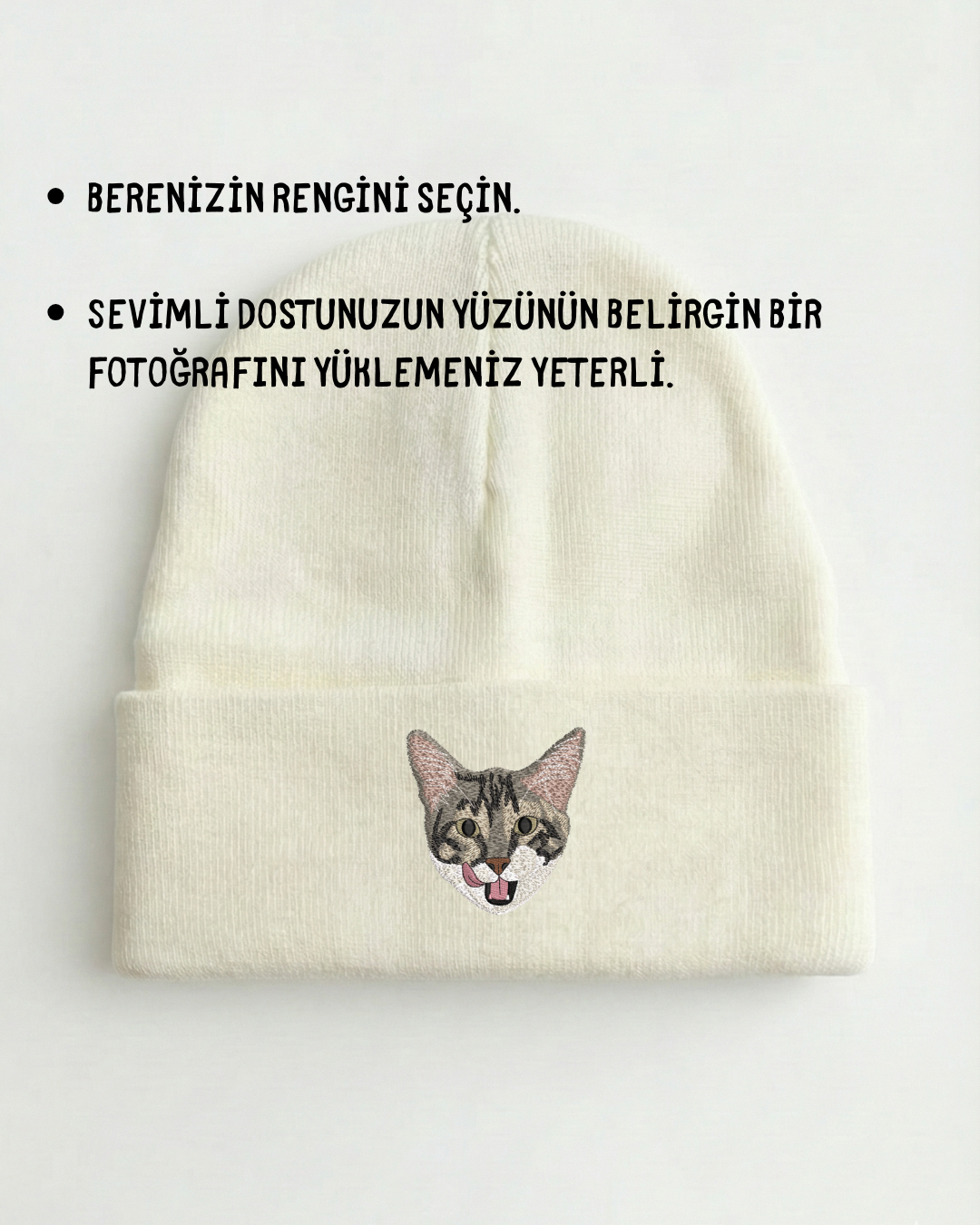 Kişiye Özel Evcil Hayvan Nakışlı Bere – Fotoğrafınızdan Özel Tasarım Kışlık Bere