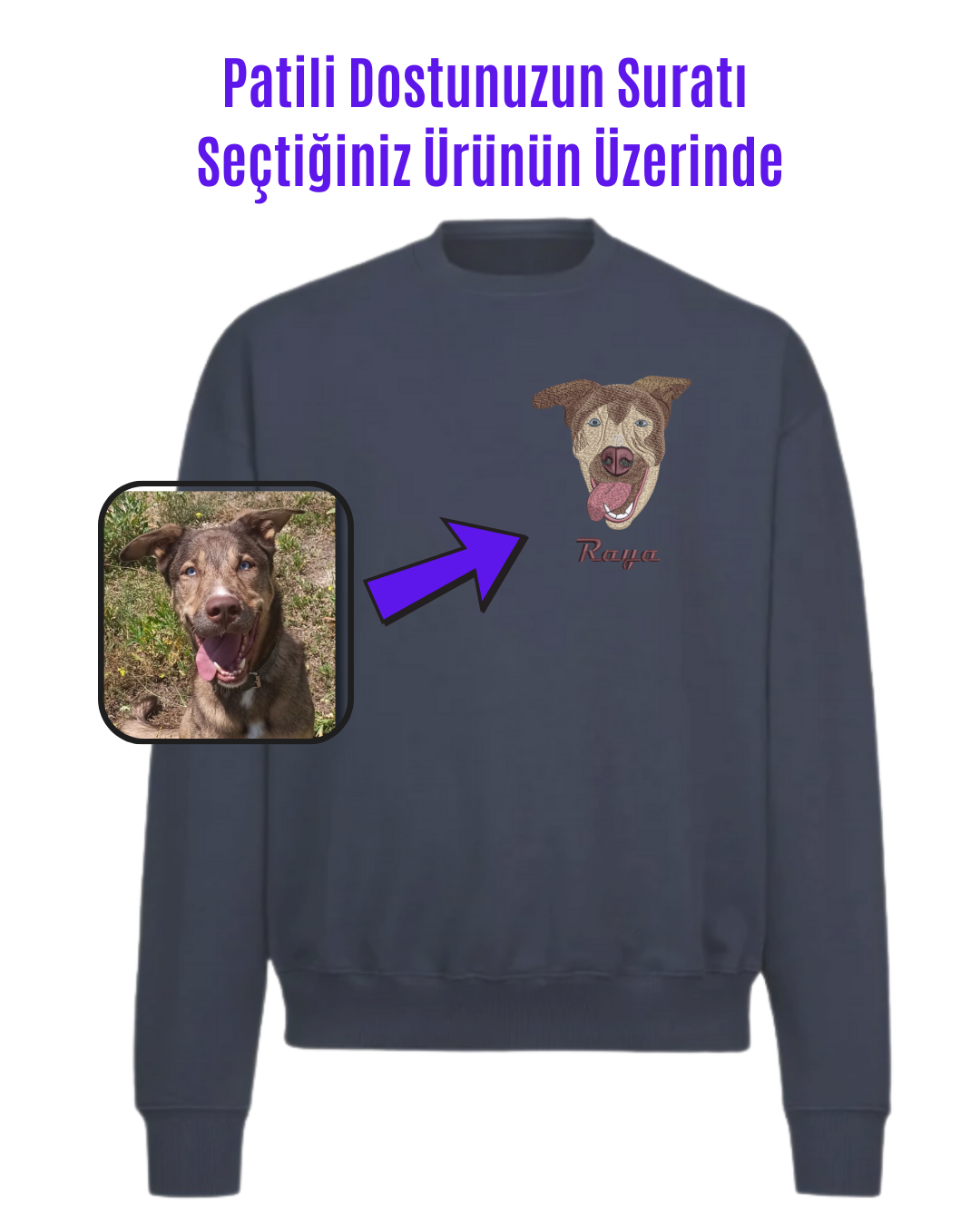 Sweatshirt (Kapşonsuz) - Kişiye Özel Nakış Evcil Hayvan 🐶🐈