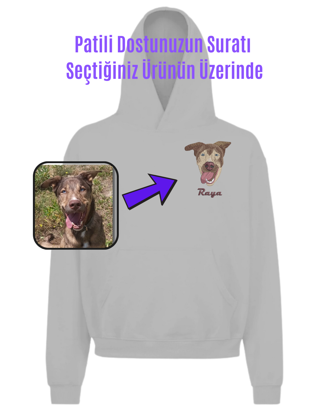 Hoodie (Kapşonlu) - Kişiye Özel Nakış Evcil Hayvan 🐶🐈