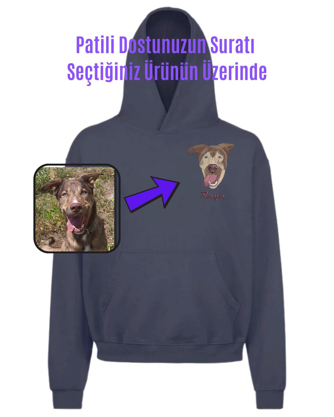 Hoodie (Kapşonlu) - Kişiye Özel Nakış Evcil Hayvan 🐶🐈